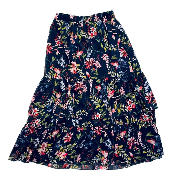 Biltmore womens tier ruffle maxi skirt blue cabernet bouquet bird NWT feminine S - Picture 8 of 8